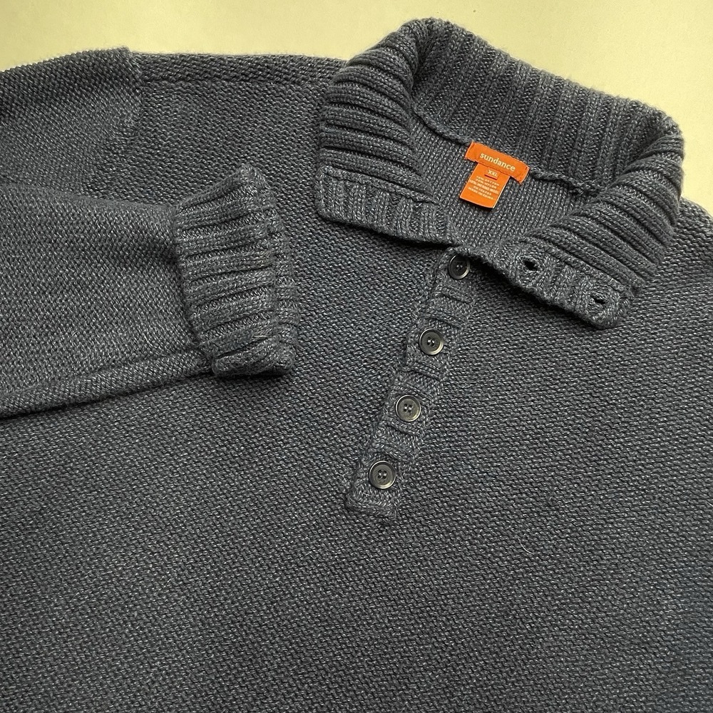 Sundance Men's Sweater XXL 10% Merino‎ Wool Blue Long Sleeve - Small Snag